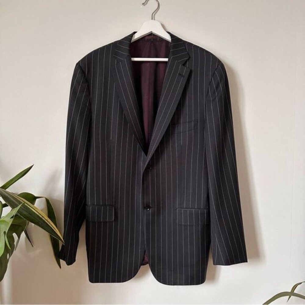 ISAIA Napoli Boyds Base "S" Striped Black 100% Wool Blazer Size EU 52, US 42